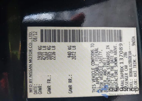 2013 Nissan Altima 2.5 Sv z USA, uszkodzony, nr VIN 1N4AL3AP8DC137089